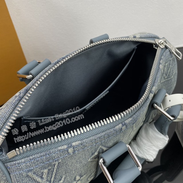 Lv路易威登2023專櫃新款Keepall Bandoulière25手袋 LV褪色丹寧男士單肩斜挎包 M22762 ydh5081